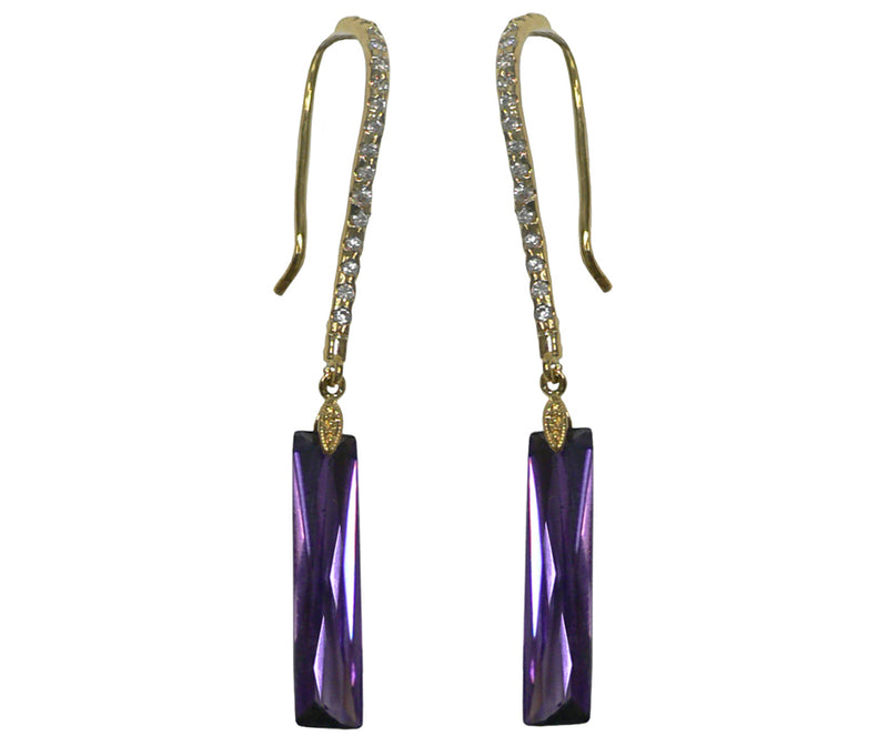Dangle Earrings Zircon Natural Gem Stone Crystals on Pale Gold Tone Wire Hook - YX89010-1