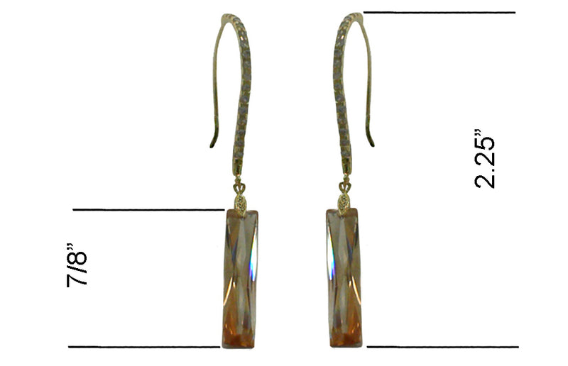 Dangle Earrings Zircon Natural Gem Stone Crystals on Pale Gold Tone Wire Hook - YX89010-1