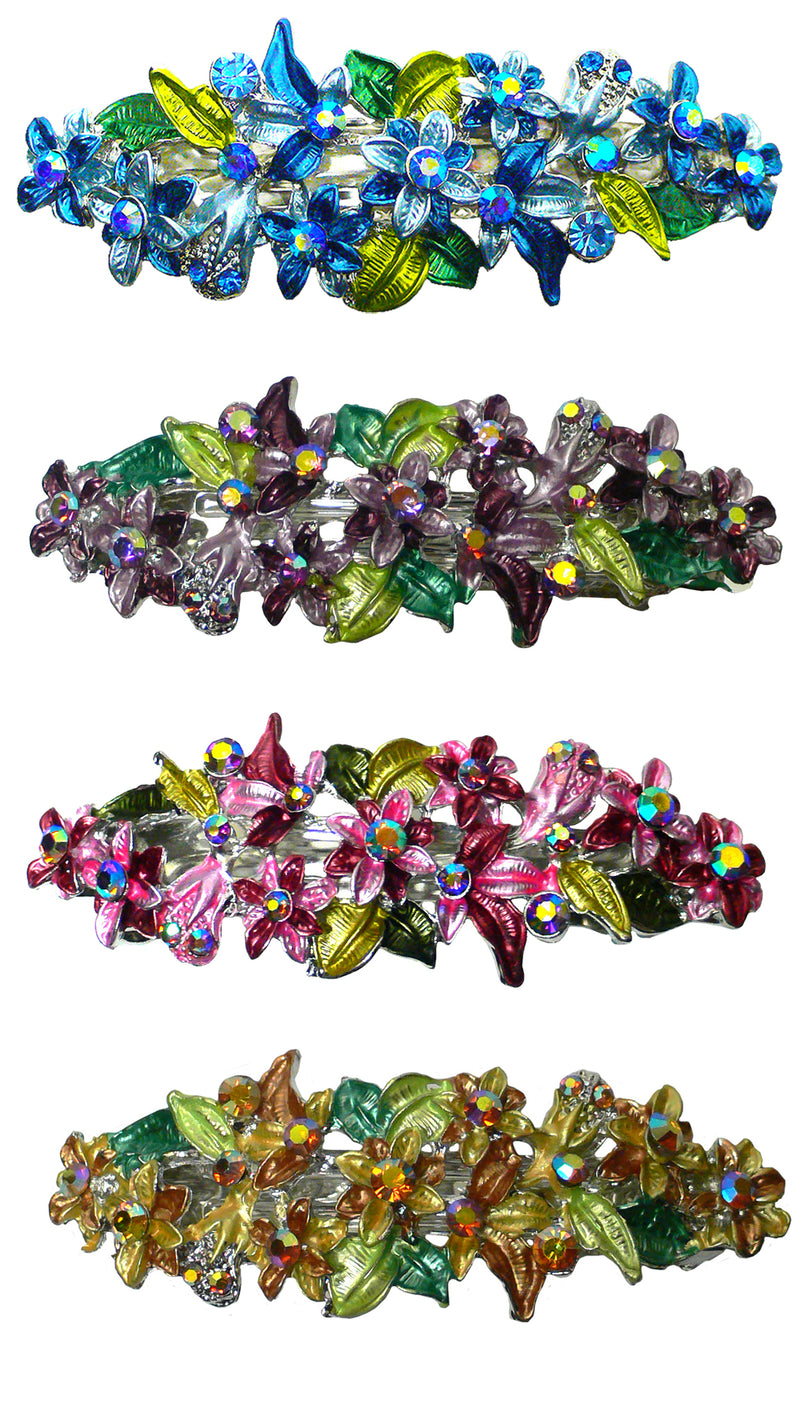 Bella Crystal Flower Barrette Metal French Clip Hair Clip