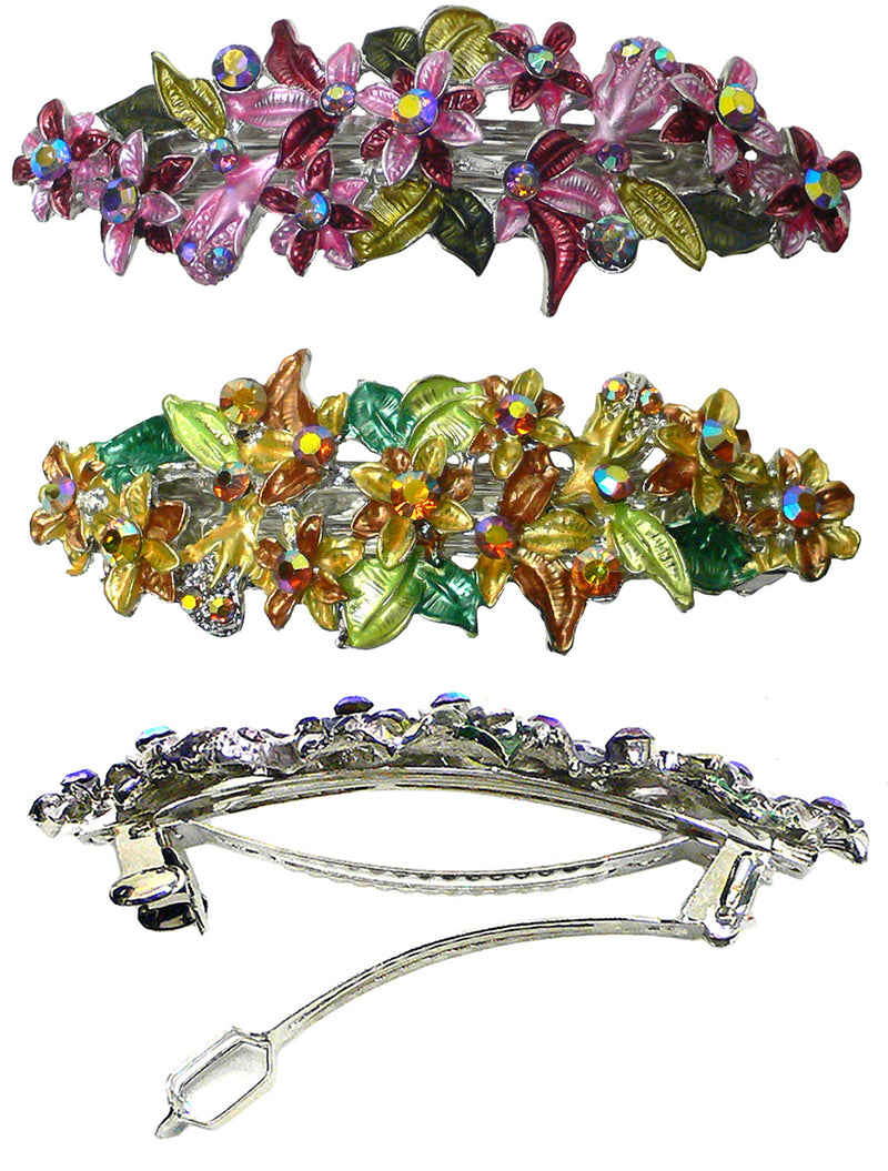 Bella Crystal Flower Barrette Metal French Clip Hair Clip