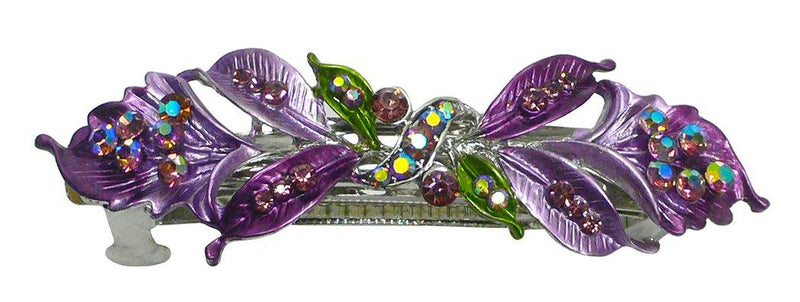 Bella Medium Barrette Flower and Leaves Hair Clip Sparkly Crystals YY86800-3 - Bella Fashion Jewelry Inc