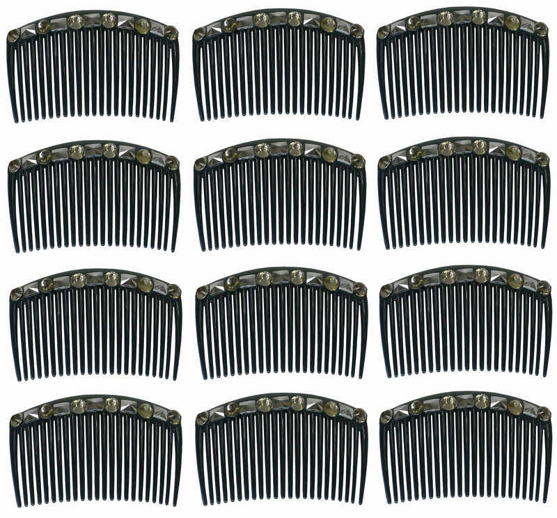 Plastic Styling Combs Black Hematite Amber Tint Crystal Sparkly Acrylic Stones 1219