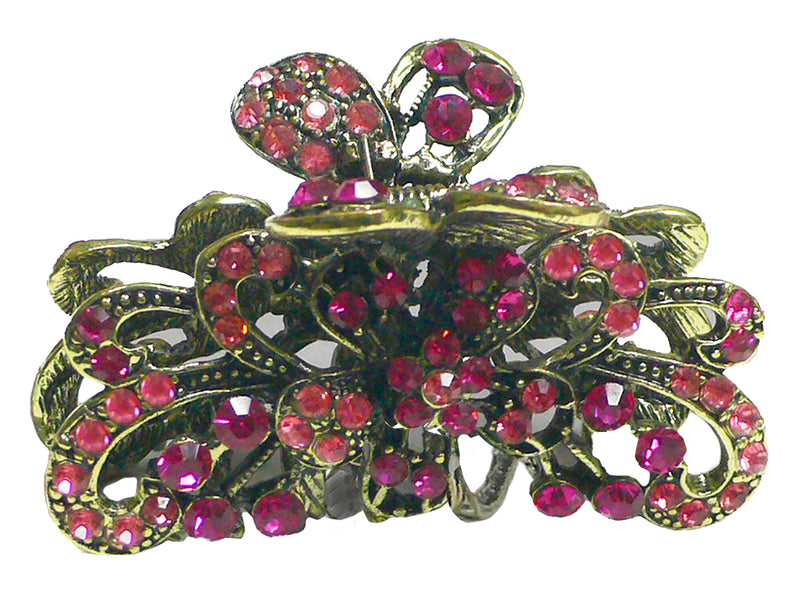 Metal Jaw Clip, decked with Sparkly Crystals Design of Ribbon and Flower RW86490-4876