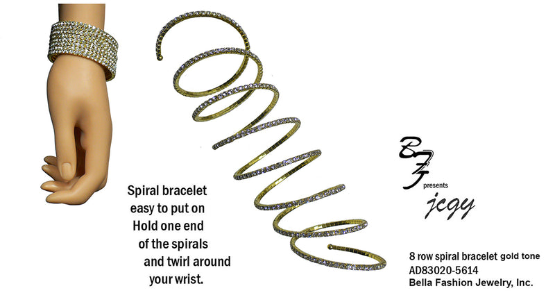 Set of 3&4 Brand JCGY Crystal Spiral Bracelets 8 Strands of Crystal Spirals Bridal, Parties 5614-3&