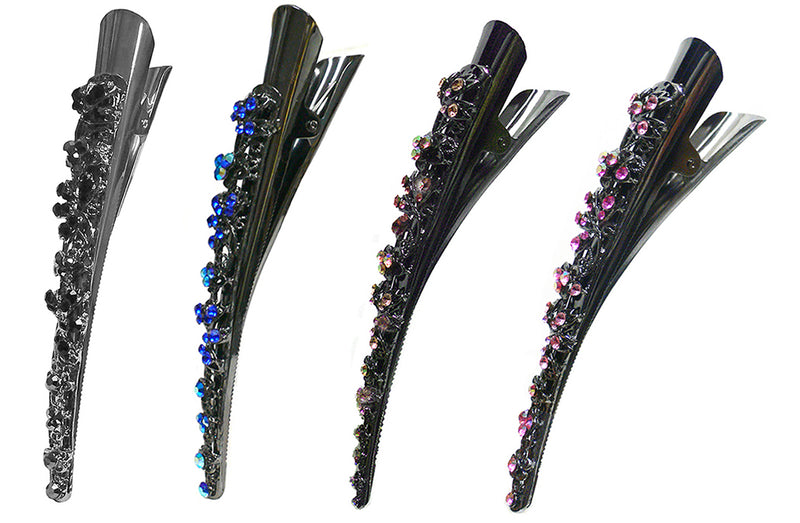 Set of 3 & Set of 4 Crystal Metal Alligator Hair Clips Duckbill Beak Clips YY86110-1-3&4